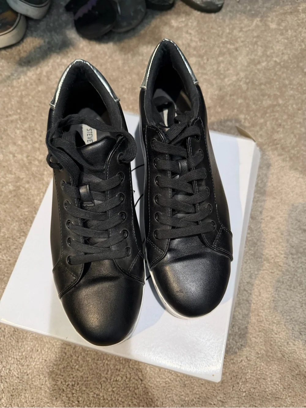 Steve Madden Alley Women's Black Platform Sneakers with Striped Sole